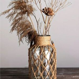 Rustic Glass Vase with Jute Netting